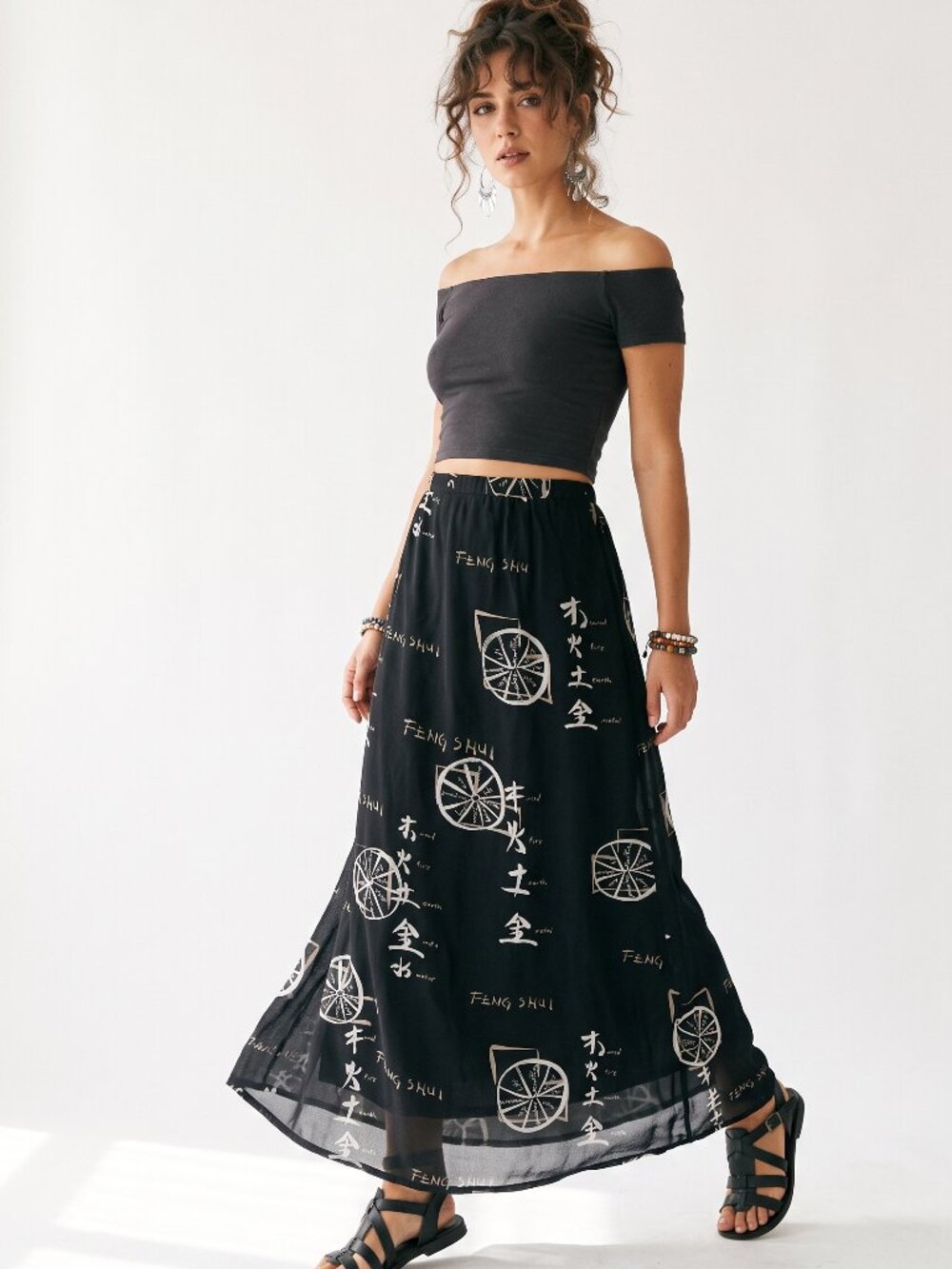 David Dart Maxi Skirt XL Black Rayon Feng Shui Lagenlook Artwear Boho Vintage